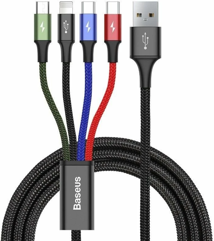 Set kabllo Baseus CA1T4-B01, USB-Lightning/Micro USB/Type-C, të zeza