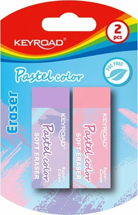 Gomë fshirëse Keyroad Pastel Color Soft Eraser, pa PVC, 2 copë (blister), ngjyra pastel mix
