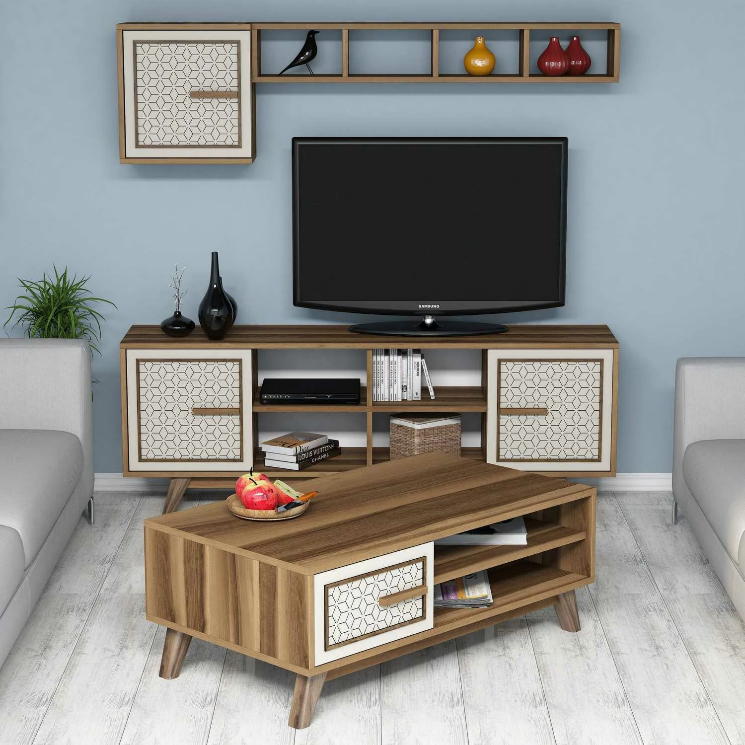 Set mobiljesh për dhomë dite Skye Decor, Ayla, ngjyrë arre dhe krem