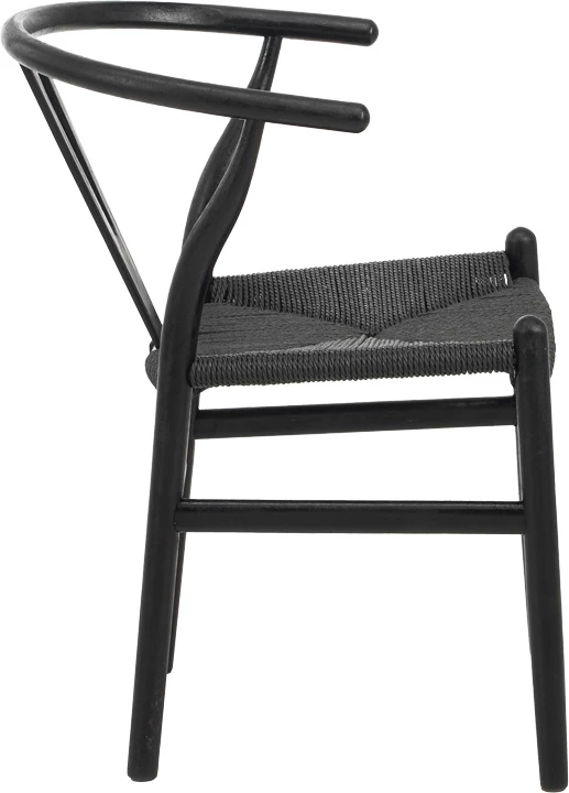 Karrige Wishbone, dru kauçuku, litar sintetik, ngjyrë e zezë, 60x51x80cm