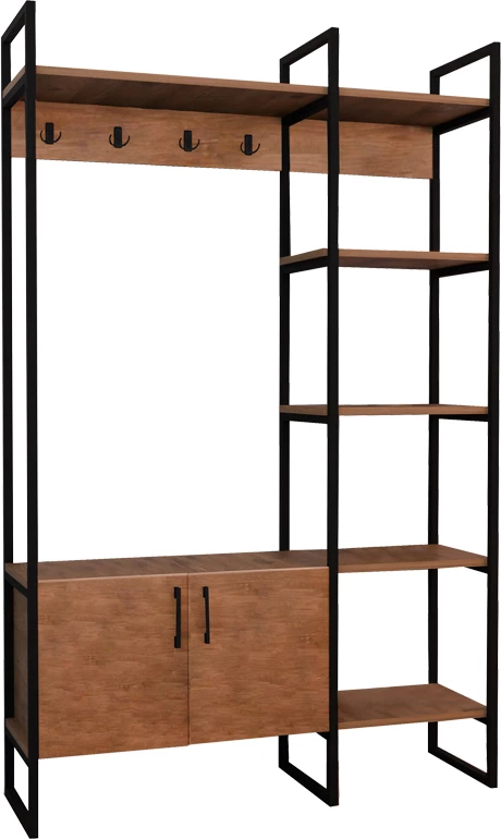 Mobilje hyrëse Thoj, melaminë ngjyrë lisi, metal i zi, 120x34x180cm