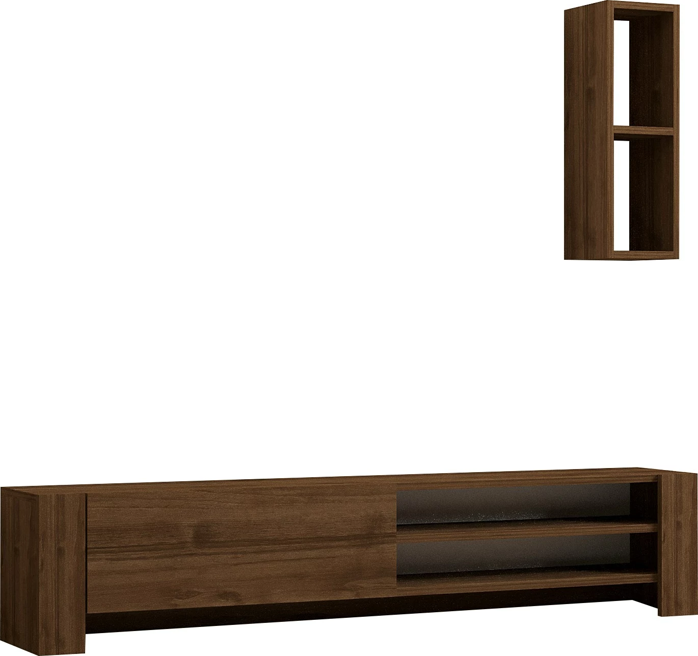 Komodë TV Skye Decor, ngjyrë arre, me rafte dhe raft muri, Naz