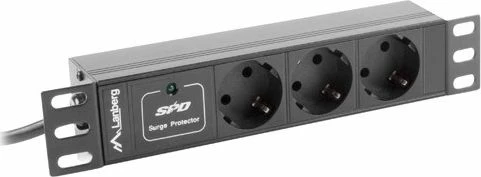 Shirit shpërndarës rryme PDU Lanberg PDU-03F-0200-IEC-BK, 10\" 1U, 3x Schuko, kabllo 2m, IEC C14, 2500W, i zi