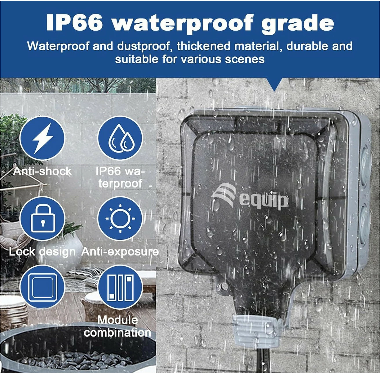 Kuti montimi EQUIP 1-Port Keystone, IP66, gri