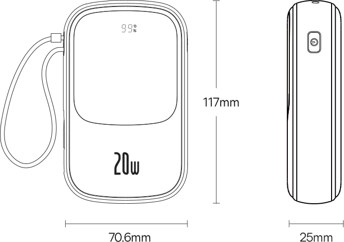 Powerbank Baseus Qpow Pro Overseas Edition 10000mAh, 20W, me kabllo USB-C, e zezë