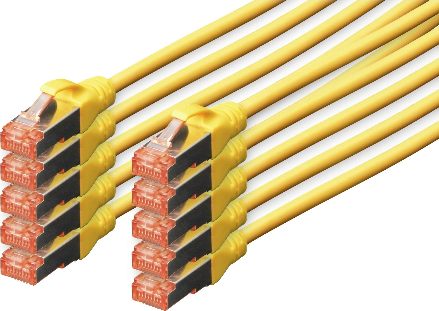 Kabllo rrjeti Cat6 Digitus, 1m, S/FTP, RJ-45, paketim 10 copë, verdhë