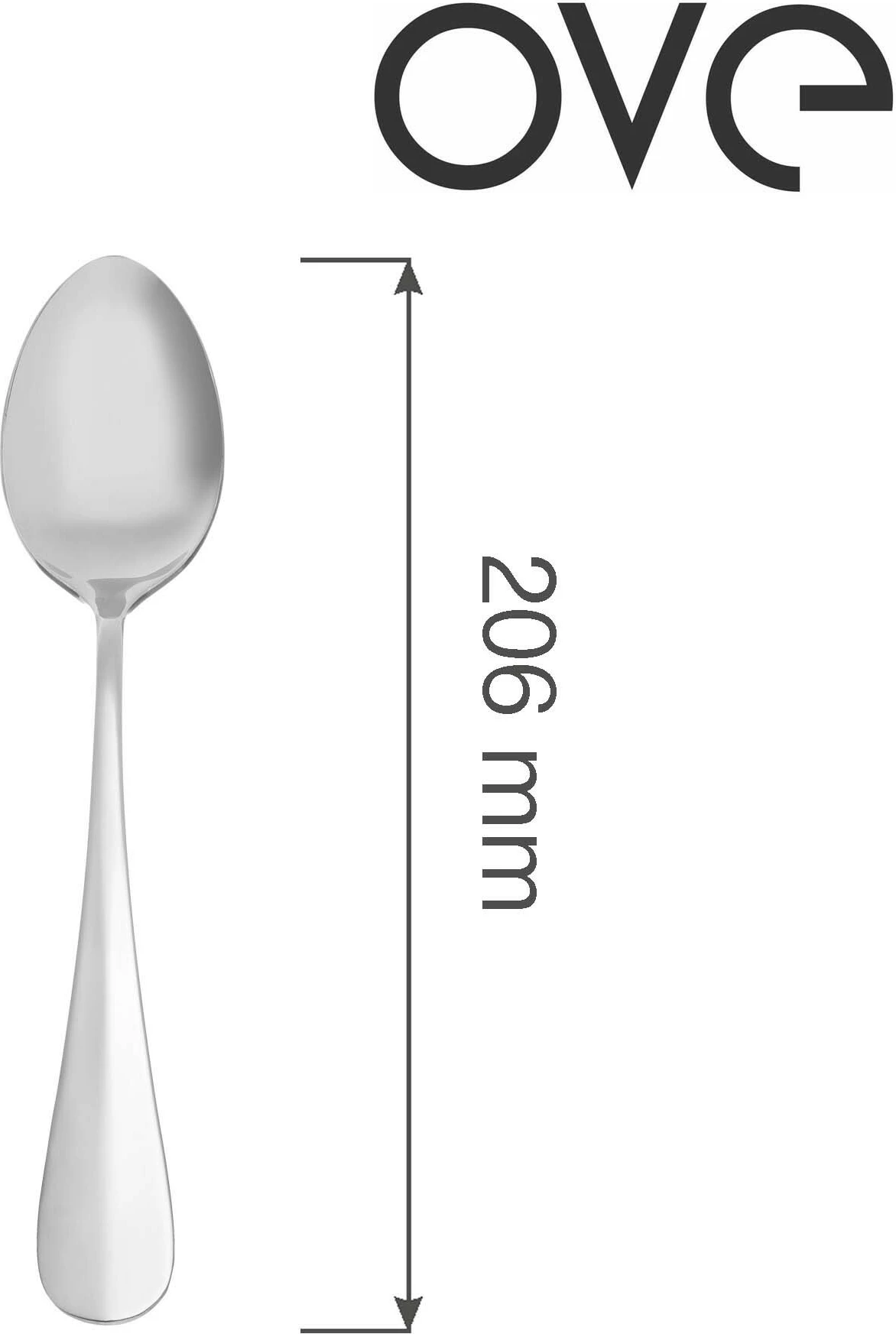 Lugë tavoline OVE Baguette 206 mm, 18/10 inoks, argjendtë, set 12 copë