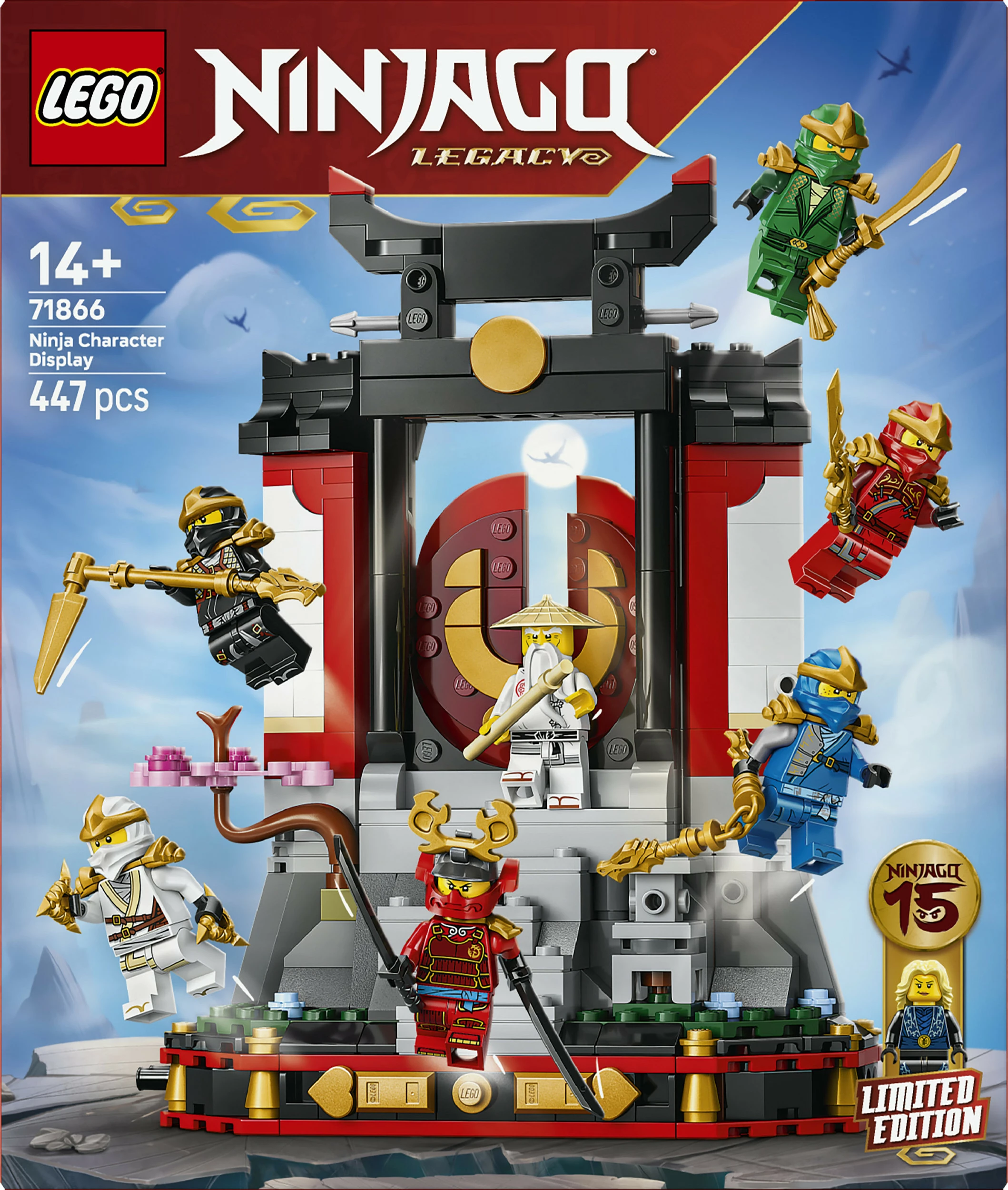 Set ndërtimi LEGO NINJAGO 71866 Ninja Character Display 15th Anniversary, 447 pjesë, 8 minifigura, 14+, multicolor
