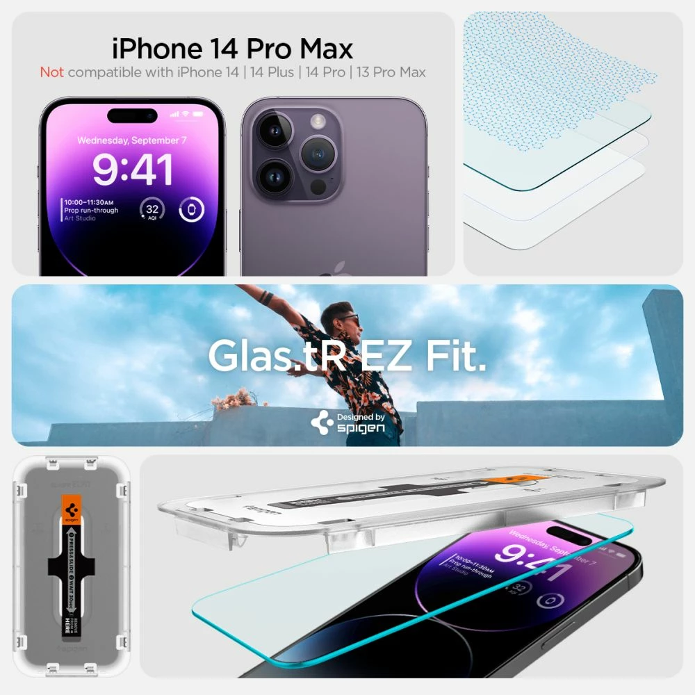 Xham i temperuar Spigen Glas.tR EZ Fit për iPhone 14 Pro, 2 copë