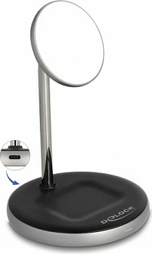 Karikues wireless DeLOCK 2 në 1, Qi, 15W, USB-C, kabllo 1m, zi/gri/bardhë