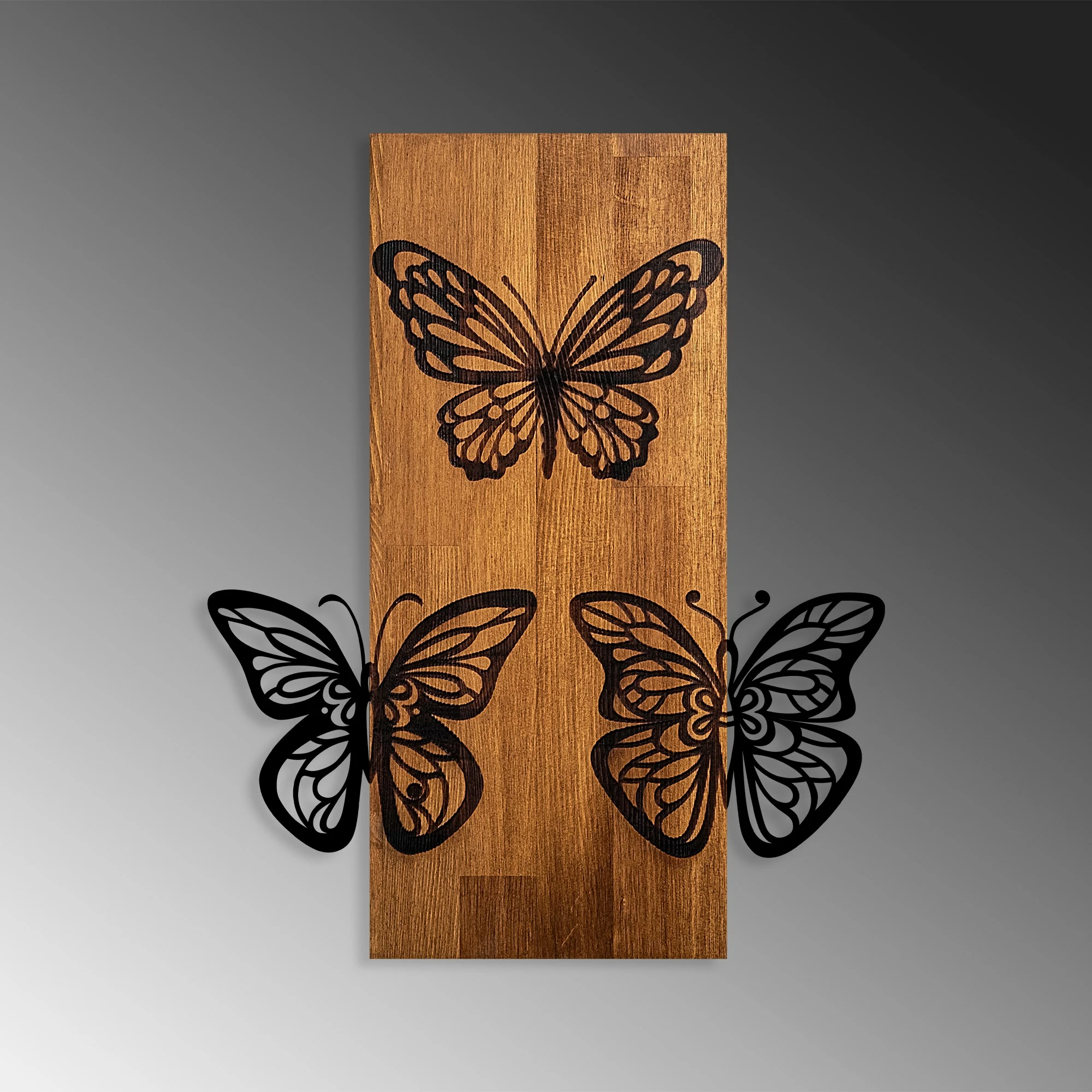 Aksesor dekorativ për mur, dru arre dhe metal, flutura, Wallity, 47x58cm