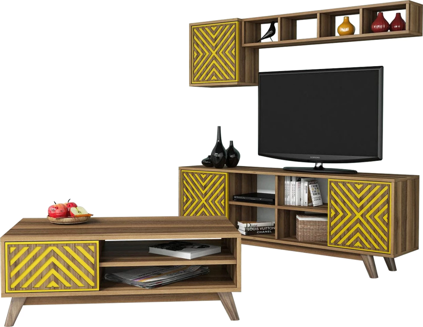 Kompozim për dhomë ndeje FH11853.04, ngjyrë arre & e verdhë