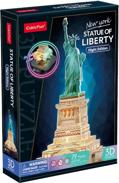 Puzzle 3D Cubic Fun Statue of Liberty Night Edition me LED, 79 pjesë