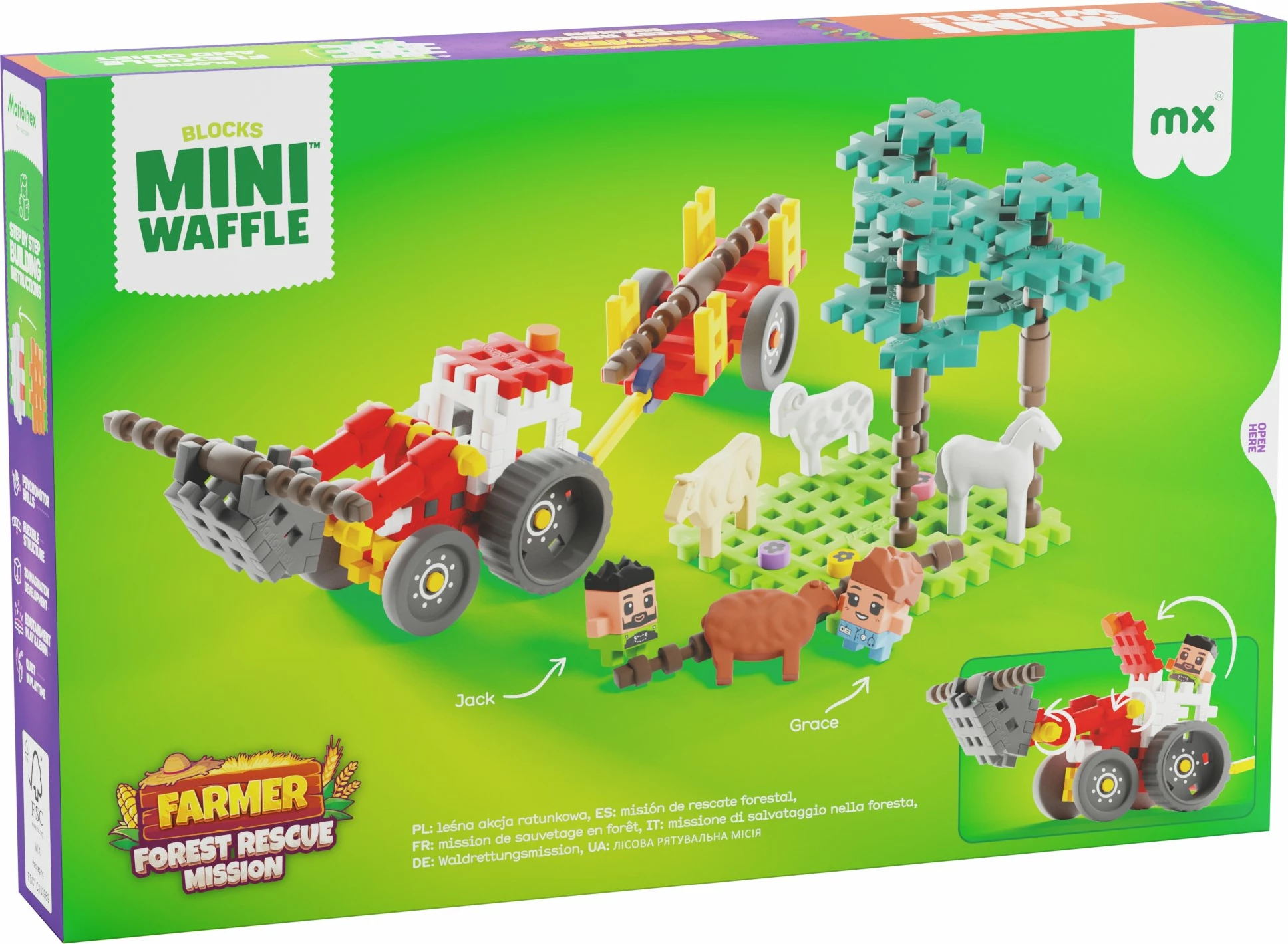 Set blloqesh ndërtimi Marioinex Mini Waffle Farmer Forest Rescue Action 100 elemente (07573)