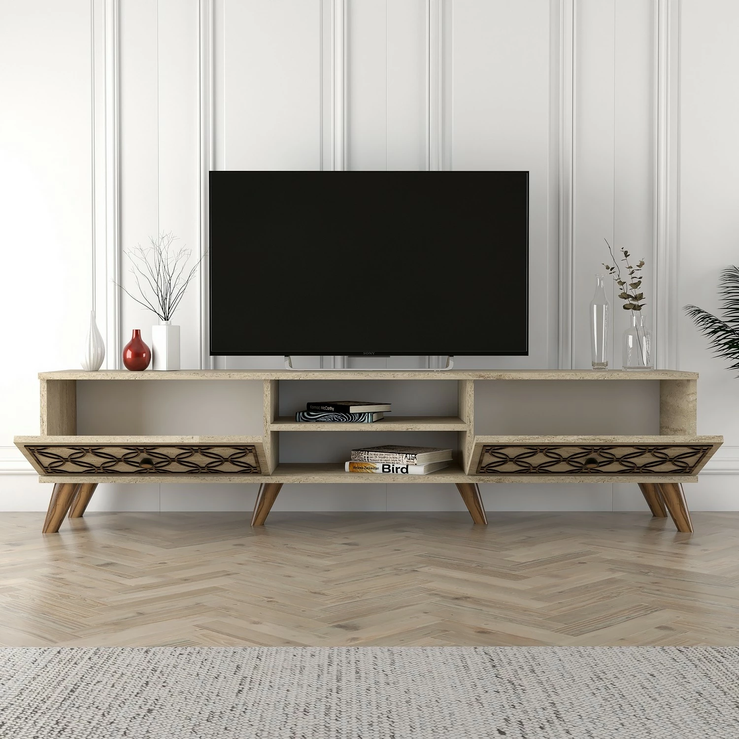 Komodë TV Hanah Home, Class, ngjyrë travertin