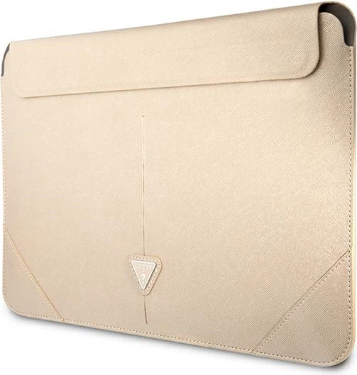 Mbështjellës laptopi Guess Saffiano Triangle Logo, 14", Bezhe