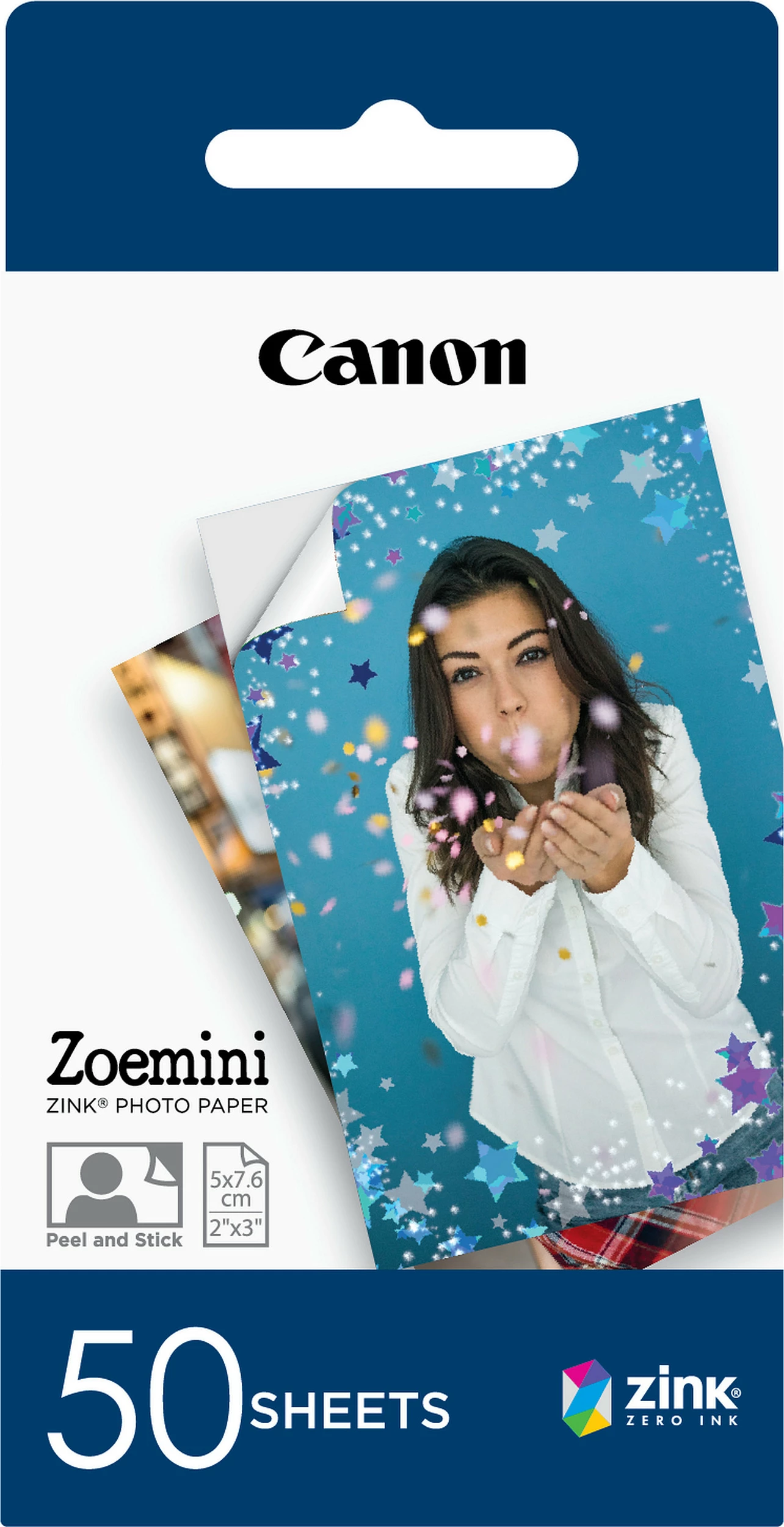 Letër fotografike Canon Zoemini ZINK 2x3", 50 fletë, Peel & Stick, e bardhë