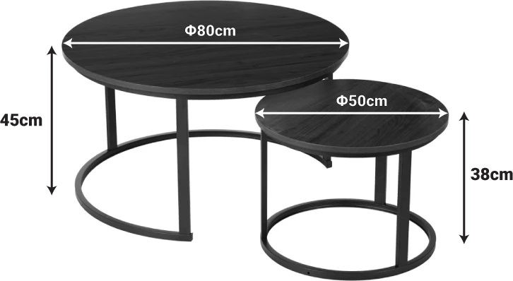 Set tavolinash kafeje Solme I, 2 copë, ngjyrë mermeri të zi, këmbë metalike të zeza