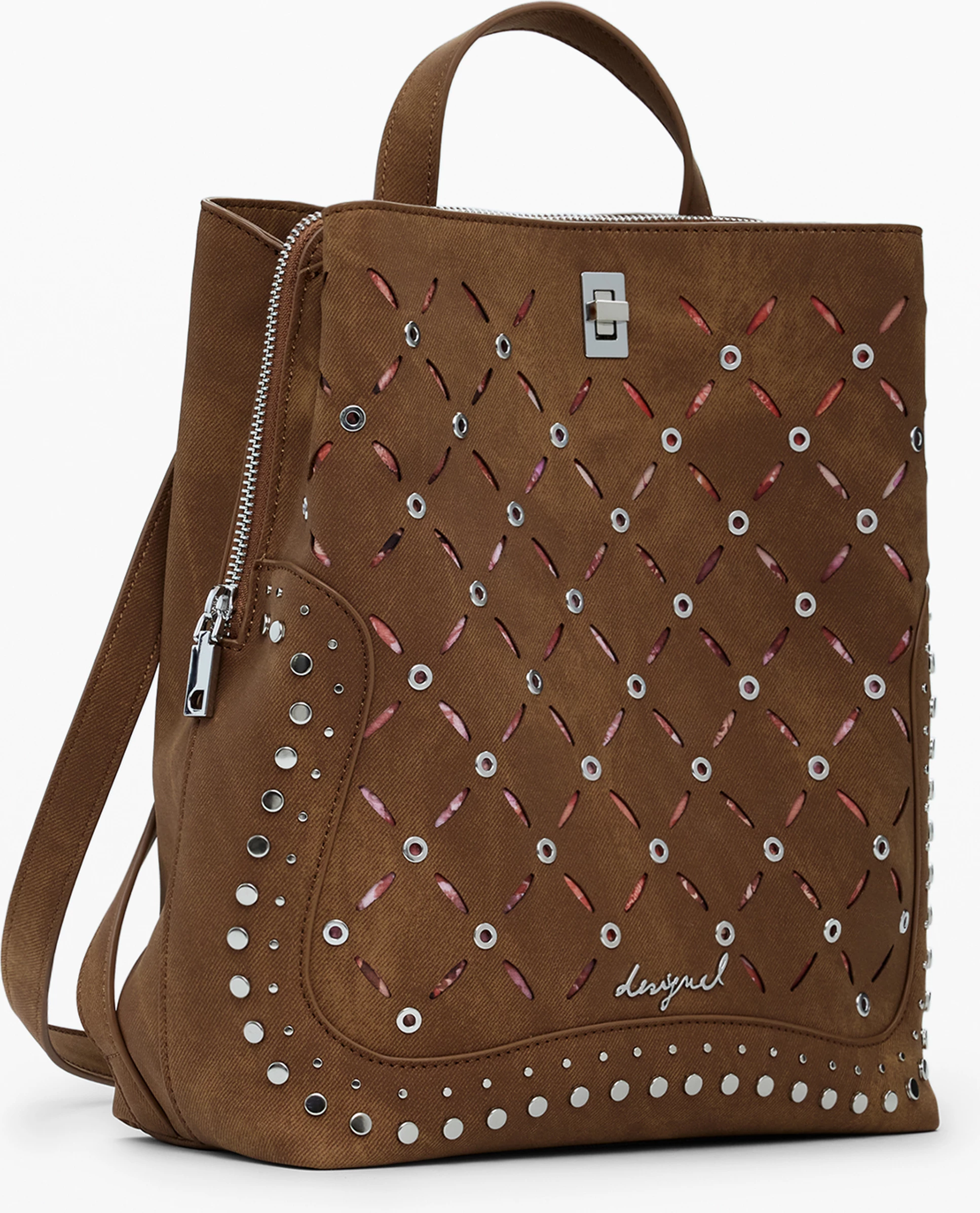 Çantë shpine DESIGUAL Yankee Metal Patch Sumy Mini femra, kafe