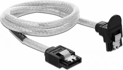 Kabllo SATA DeLOCK 85346, 0.5 m, 6 Gb/s, 7-pin M/M, kënd 90°, e zezë/transparente