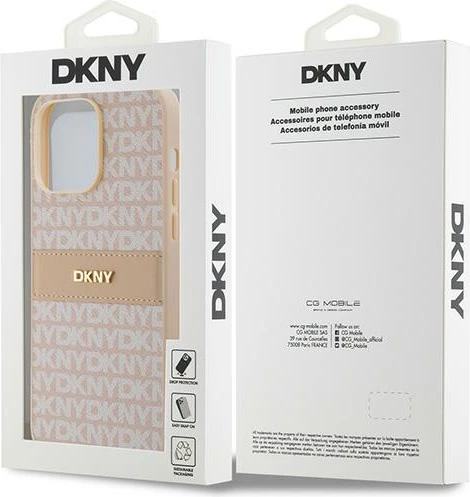 Mbështjellës DKNY Mono Stripe & Metal Logo për iPhone 14 Pro, rozë