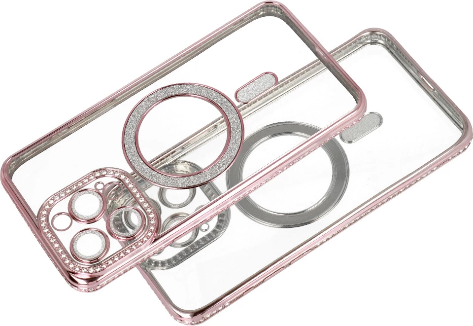 Mbështjellës silikoni MagSafe ONASI për Samsung Galaxy S25 Plus 5G (MPN 22897), transparent rozë me glitter