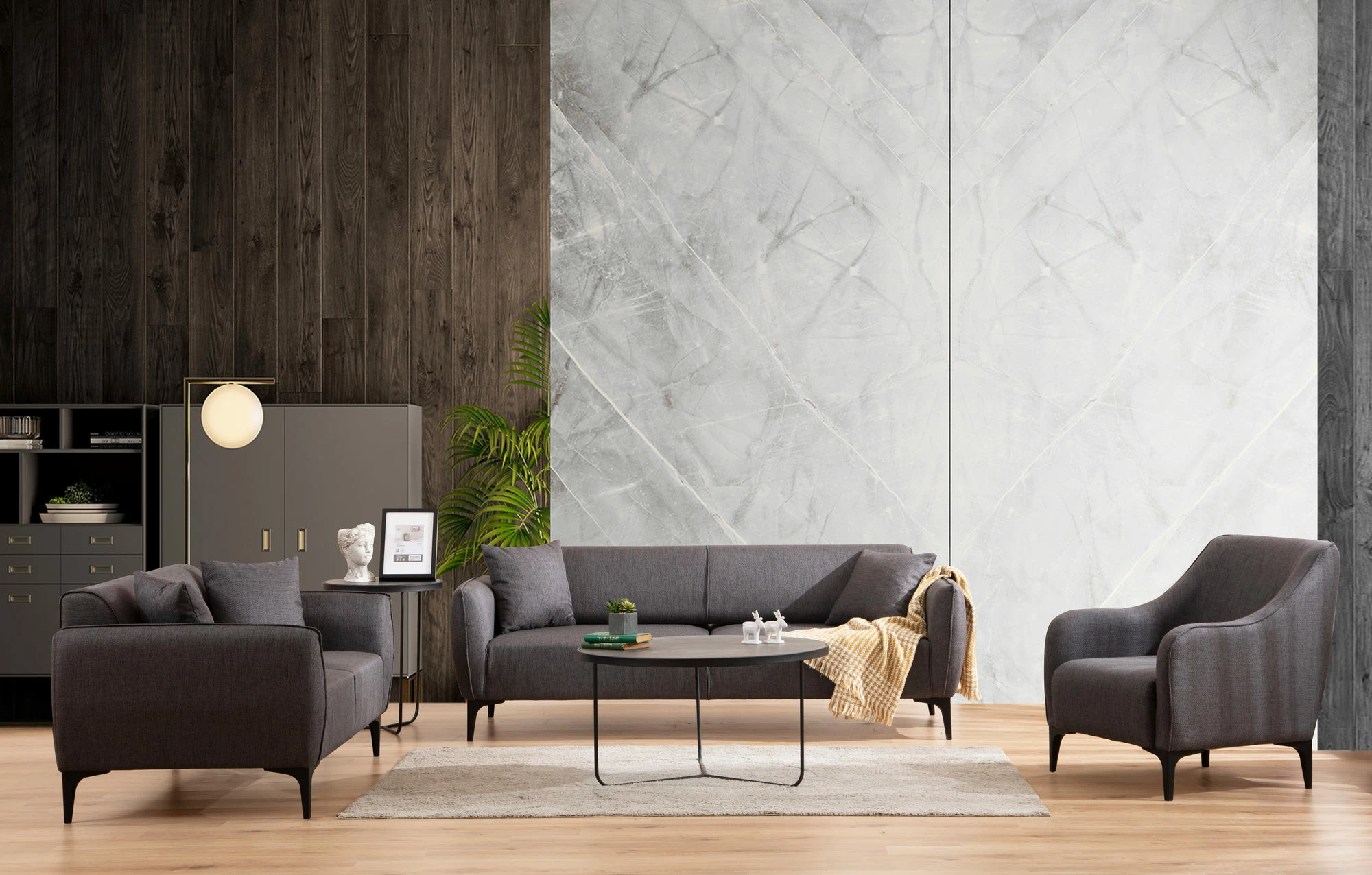 Karrige Wing, Atelier del Sofa, Belissimo, ngjyrë gri e errët