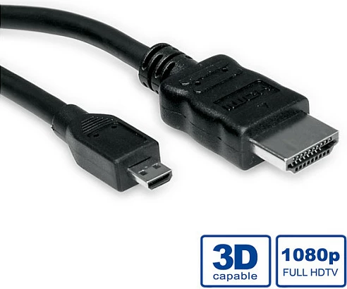 Kabëll HDMI VALUE A-D2M, HDMI Type A në Micro HDMI Type D, 2 m, i zi