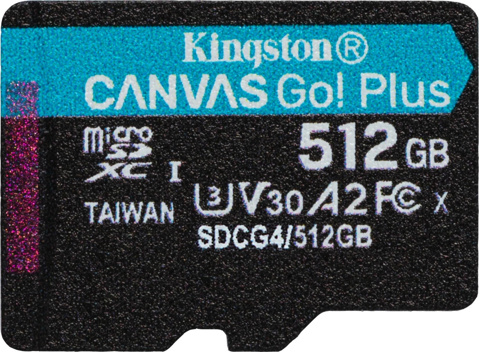 Kartelë microSD Kingston Canvas Go Plus 512GB, 200MB/s, me adapter, e zezë/turquoise