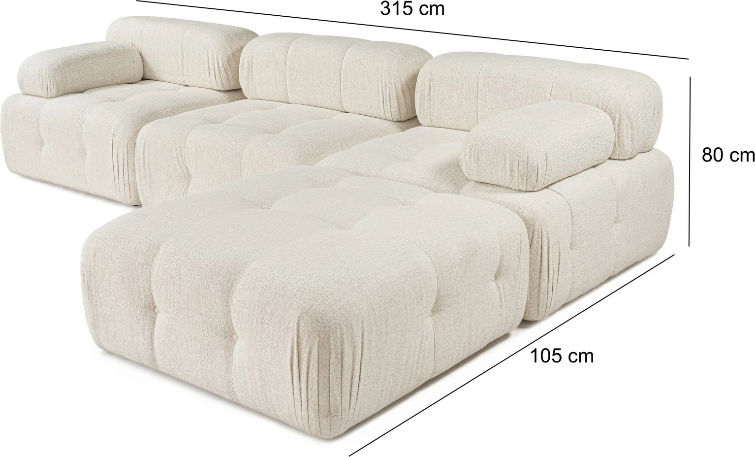 Kënd-sofë Doblo 3 vendëshe me pouffe, krem, Atelier del Sofa
