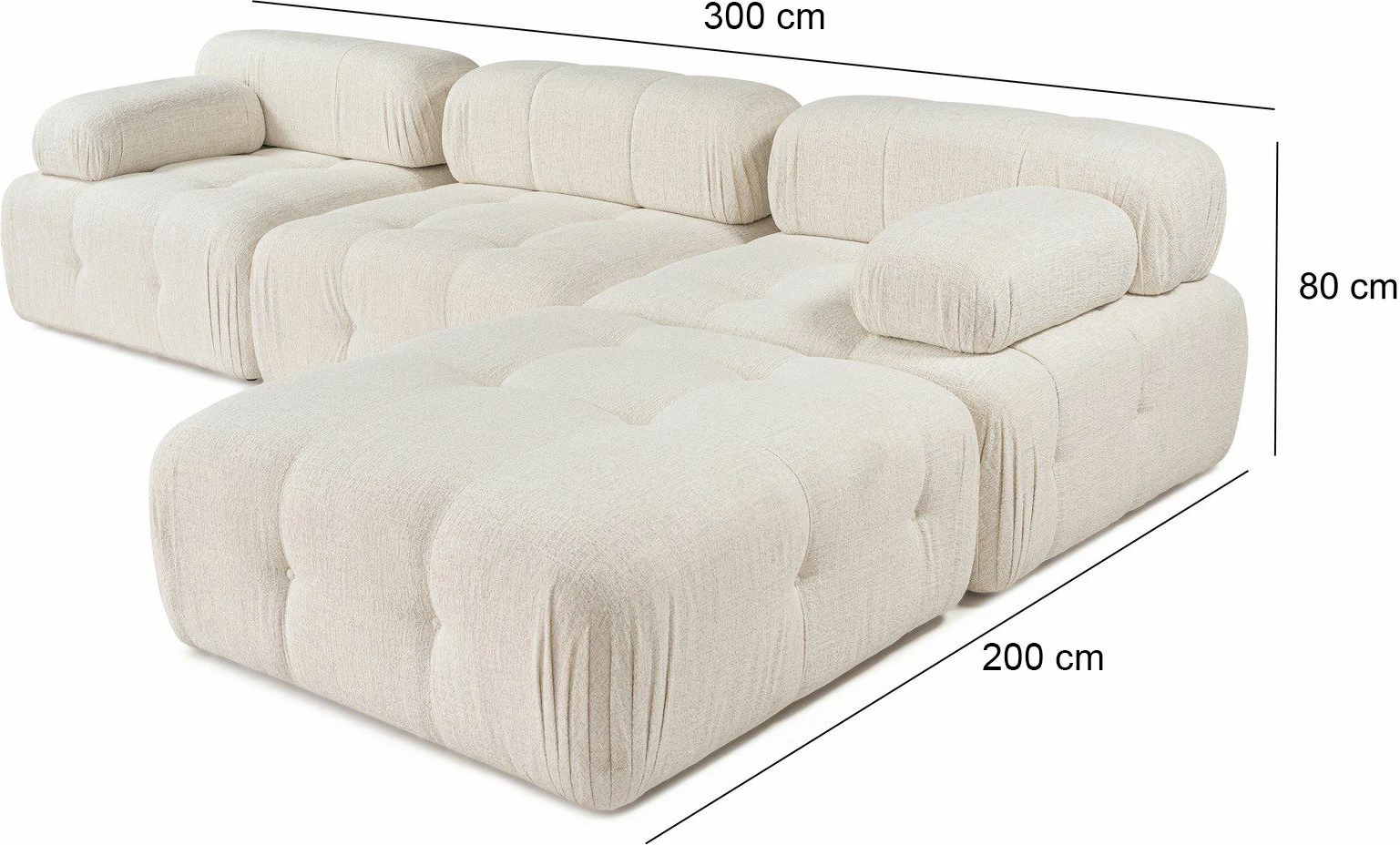 Kënd-sofë Doblo 3 vendëshe me pouffe, krem, Atelier del Sofa