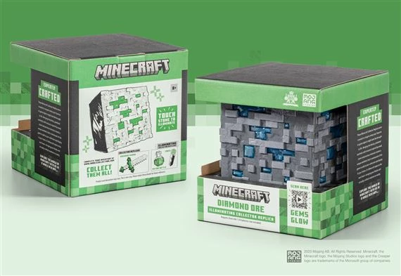 Replikë ndriçuese Noble Collection Minecraft Diamond Ore, LED me prekje, 10 cm, me bateri 3x AAA, gri/blu