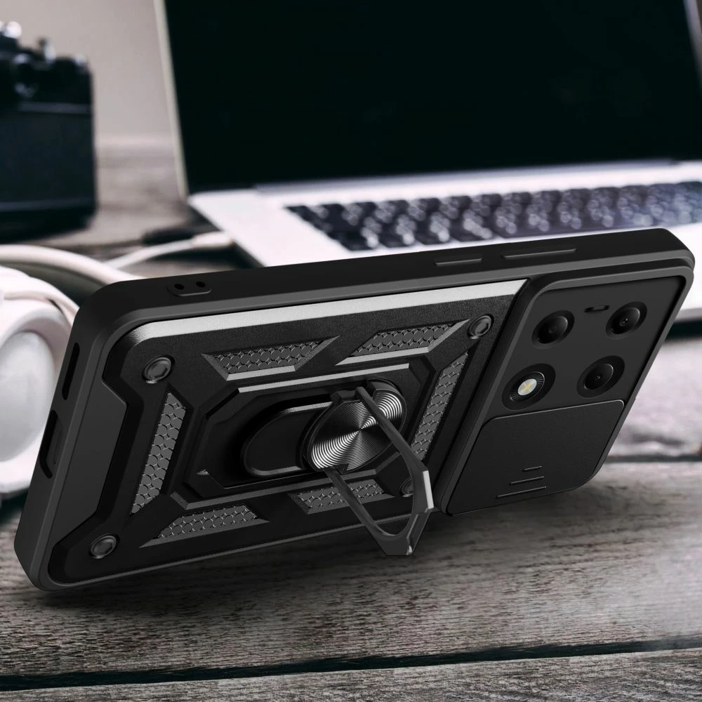Mbështjellës Tech-Protect CamShield Pro për Xiaomi Redmi Note 13 Pro / Poco M6 Pro, me unazë dhe rrëshqitës për kamerë, i zi