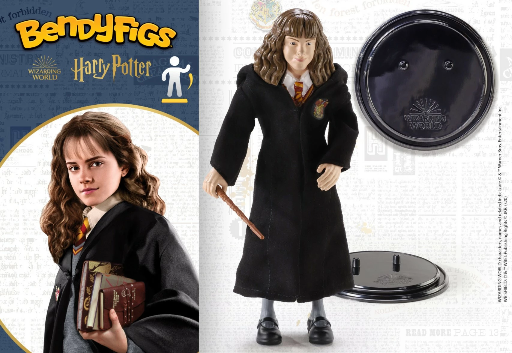 Figurinë fleksibile Noble Collection Bendyfigs Hermione Granger 19 cm me mbajtëse