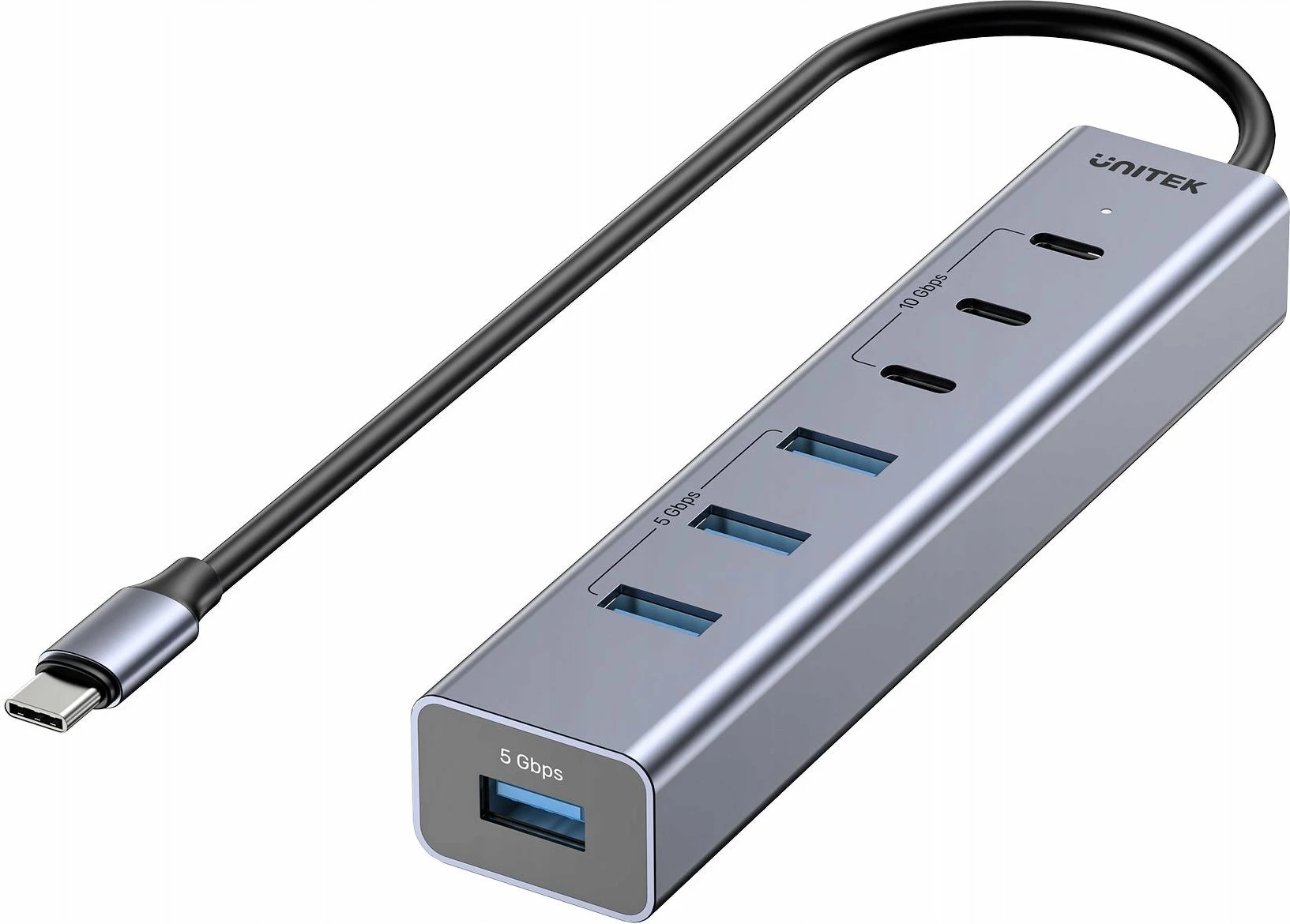 Hub USB-C Unitek Active, 3x USB-C 10Gbps + 4x USB-A 5Gbps, me adapter rryme, gri