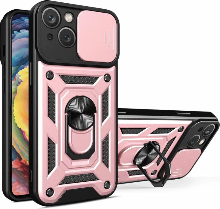Kapak telefoni Hurtel Hybrid Armor Camshield për iPhone 15 Plus, rozë