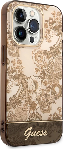 Mbështjellës Guess GUHCP14LHGPLHC për iPhone 14 Pro 6.1", Porcelain Collection, okër