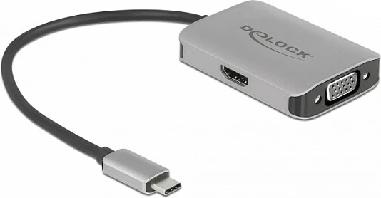 Splitter USB Type-C DeLOCK DP Alt Mode, HDMI + VGA, 4K 60Hz, zi/gri