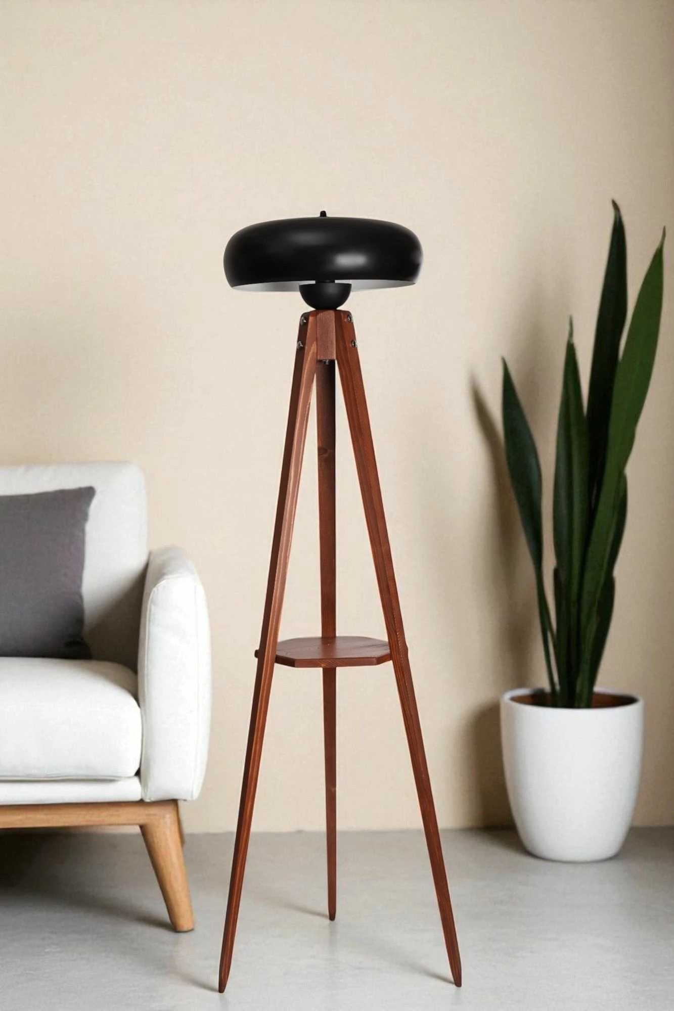 Llambë dyshemeje Opviq, 8932-2, dru dhe metal, ngjyrë e zezë dhe arre