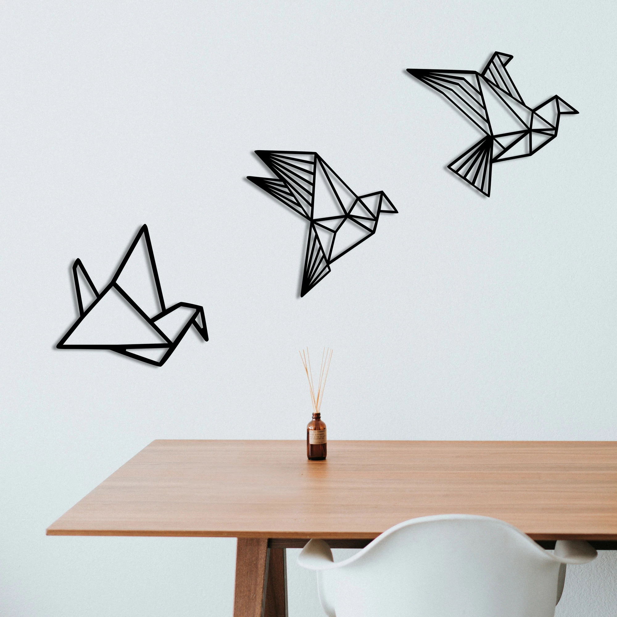 Aksesor dekorativ metalik për mur, Wallity, origami, ngjyrë e zezë