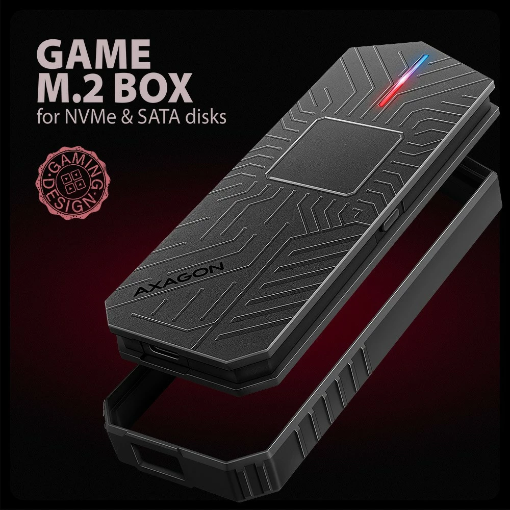 Kasë e jashtme AXAGON EEM2-GAM për SSD M.2 NVMe/SATA, USB-C 3.2 Gen 2, e zezë