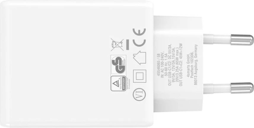 Karikues USB 4smarts 546065, 65W, 2x USB-C, GaN, i bardhë