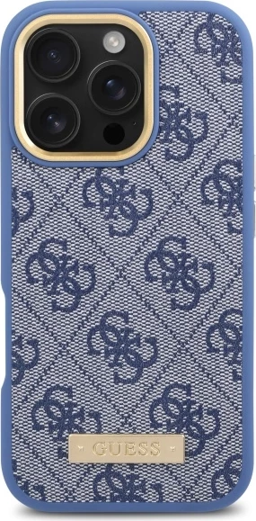 Mbështjellës Guess 4G Logo Plate MagSafe për iPhone 16 Pro Max, Kaltër