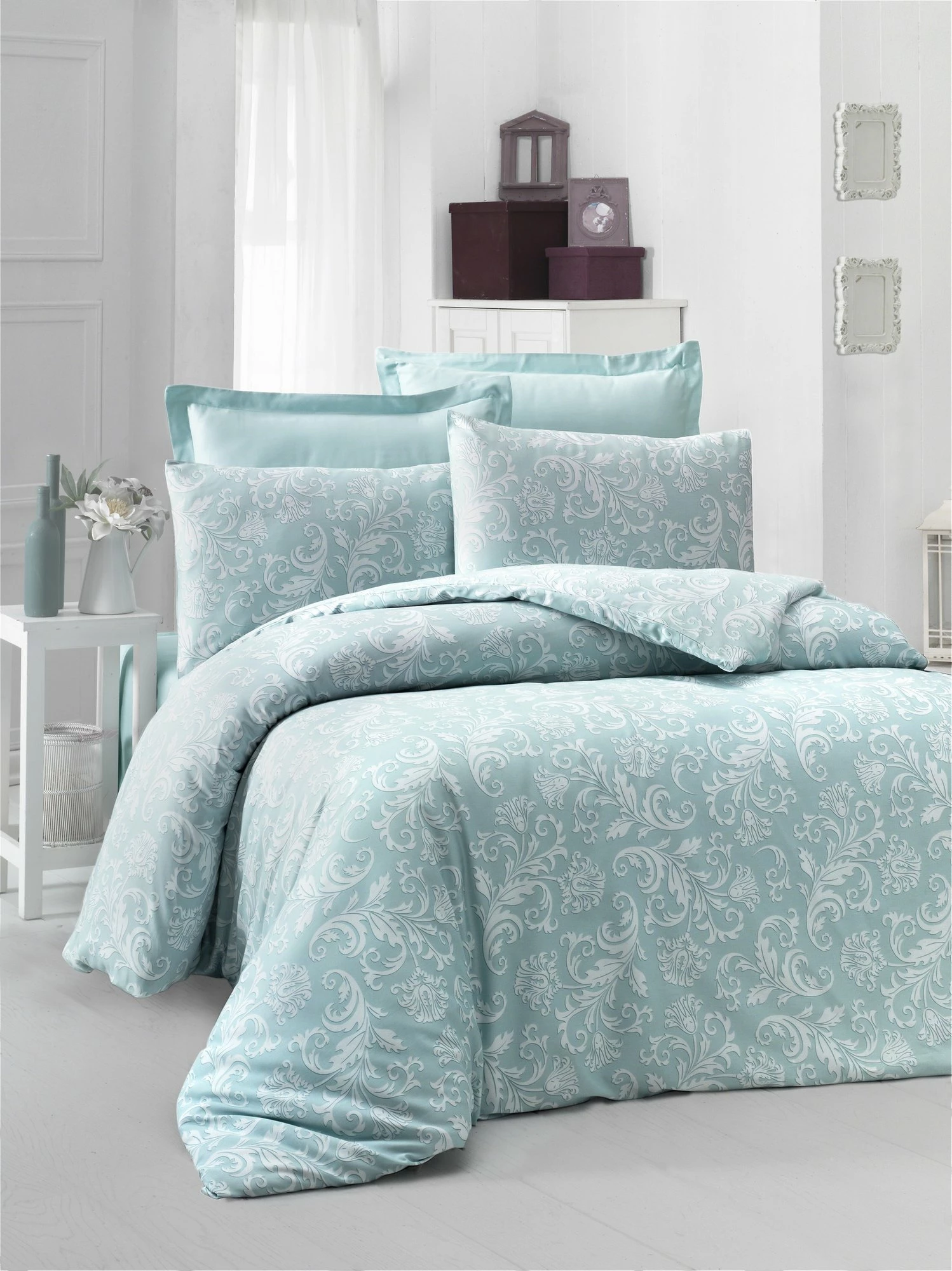 Set mbulesë jorgani XXL, saten, ngjyrë mint, L'essentiel, Verano