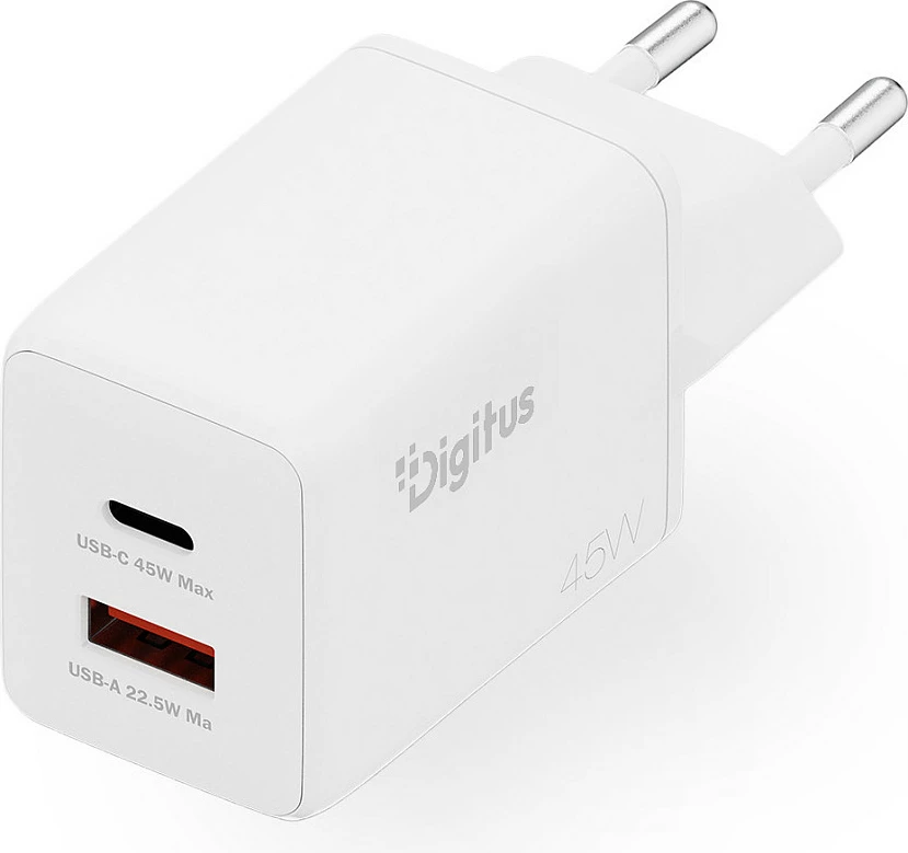 Karikues muri Digitus USB GaN 45W, 1x USB-C, 1x USB-A, i bardhë
