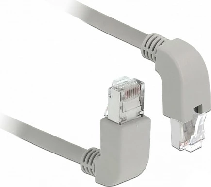 Kabllo rrjeti DeLOCK RJ45 Cat6A S/FTP 0.5m, konektorë të përkulur lart/poshtë, gri