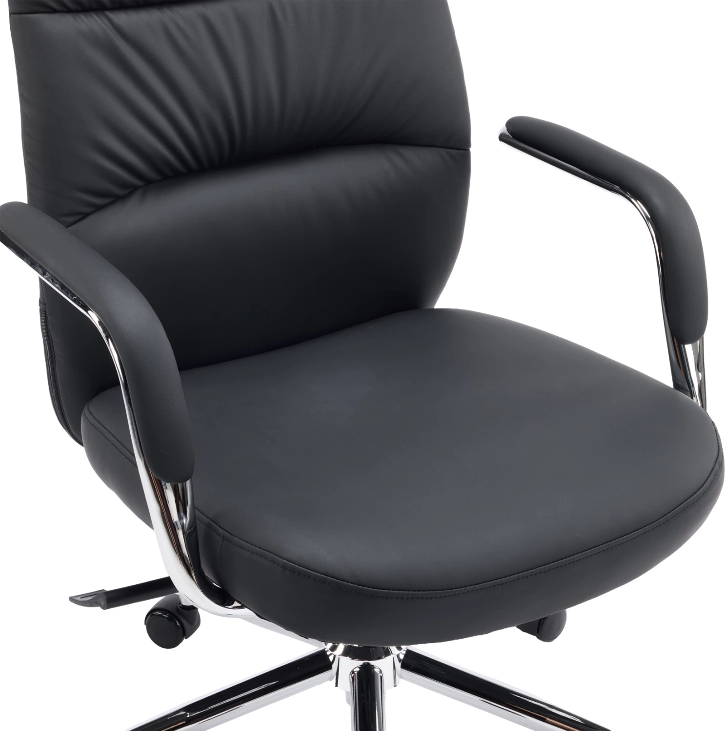 Karrige zyre TEETER, lëkurë PU e zezë, bazë kromi, 67x66x121cm