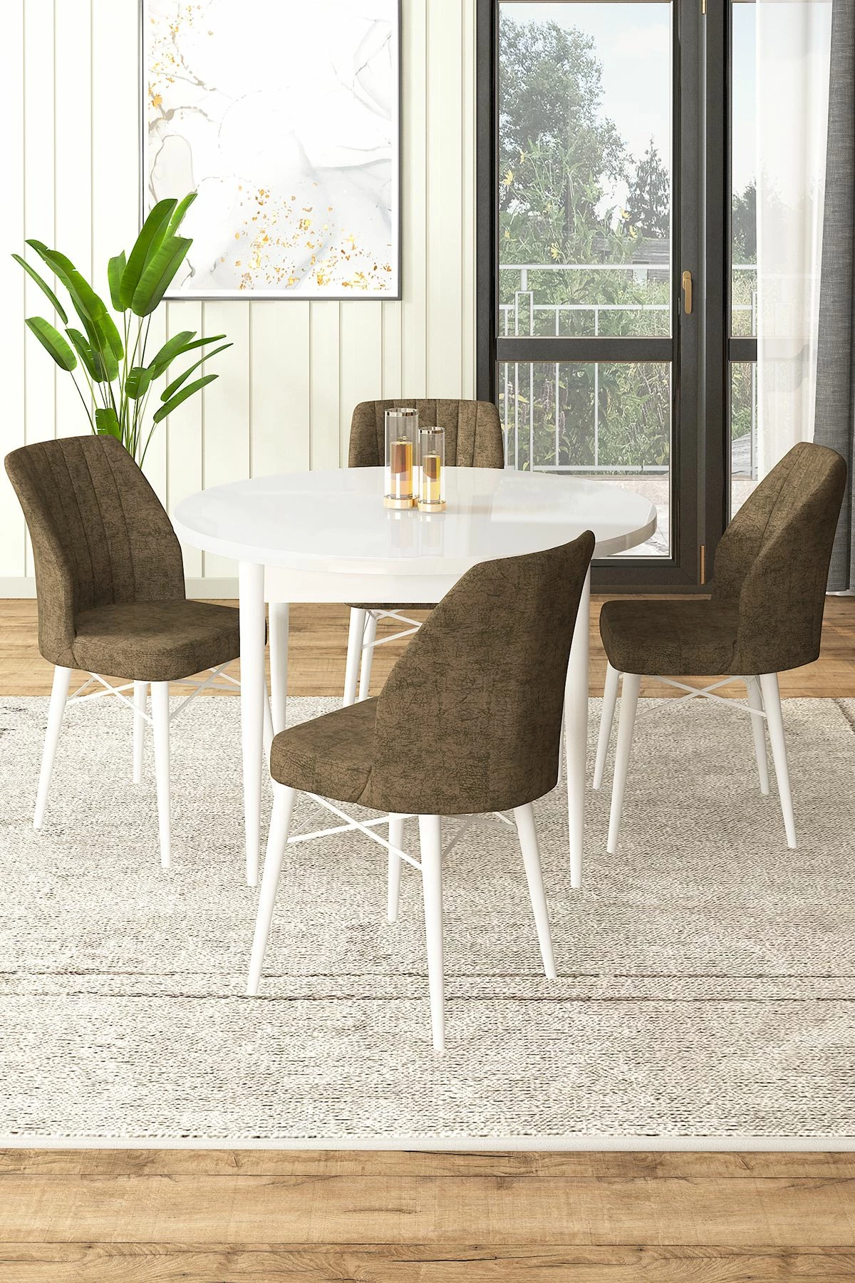 Tavolinë me karrige, 5 copë, Skye Decor Rox, e bardhë, kafe
