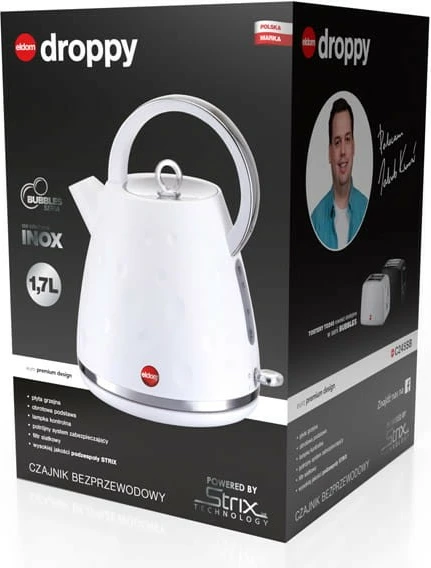 Çajnik elektrik Eldom C245 1.7L 2000W me bazë rrotulluese e filtër sedimenti, e bardhë