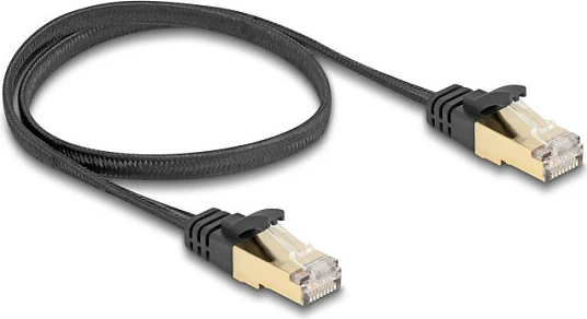 Kabllo rrjeti DeLOCK RJ45 Cat6a, e rrafshët, S/FTP, 0.5 m, e zezë